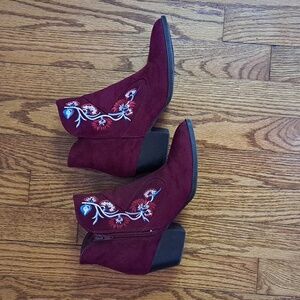Burgundy Embroidered Booties